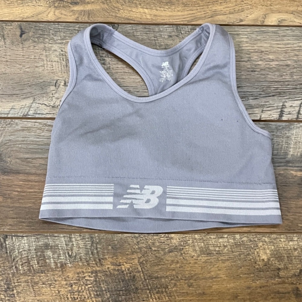 New Balance Womens Gray Ribbed Seamless Racerback Sports Bra Size Large Active